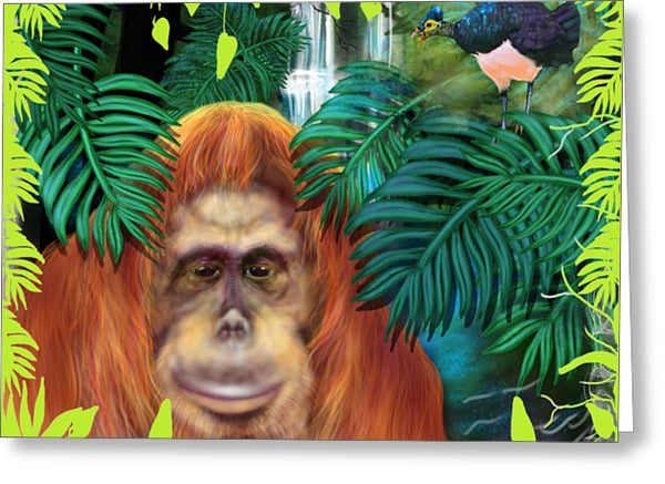 Orangutan With Maleo Bird - Greeting Card