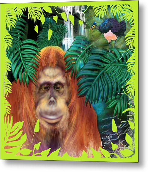 Orangutan With Maleo Bird - Metal Print