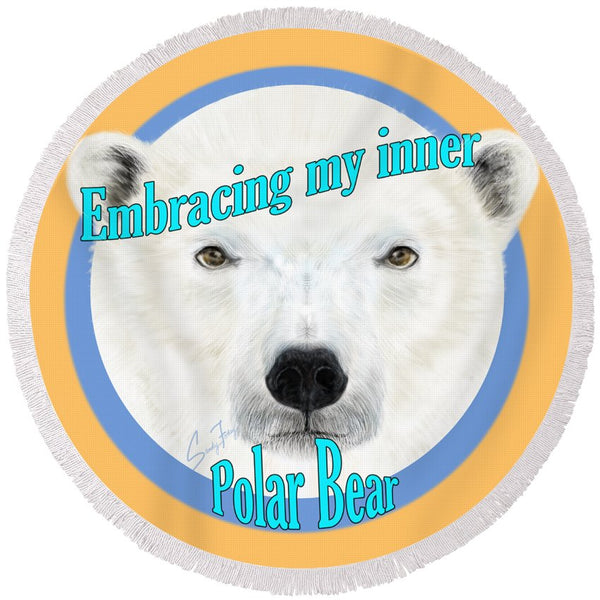 Embracing Polar Bear - Round Beach Towel