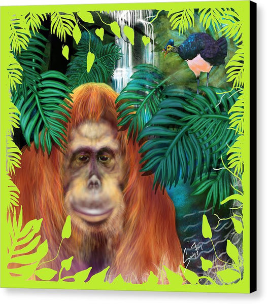 Orangutan With Maleo Bird - Canvas Print