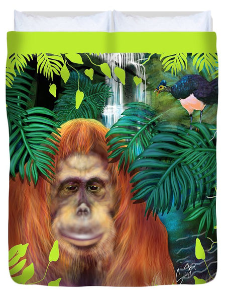 Orangutan With Maleo Bird - Duvet Cover