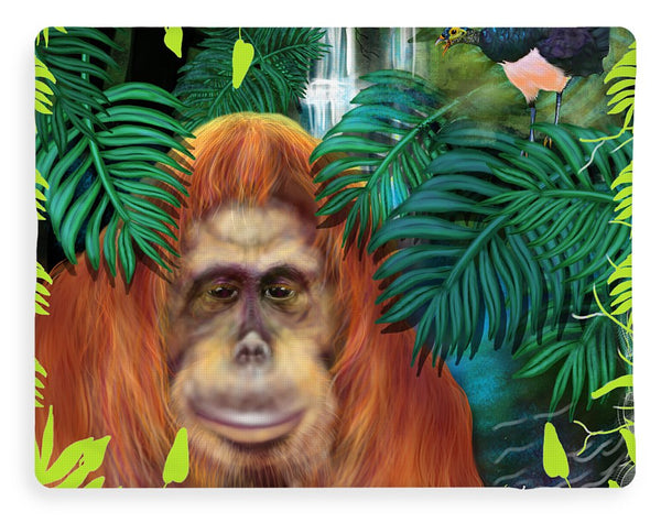 Orangutan With Maleo Bird - Blanket