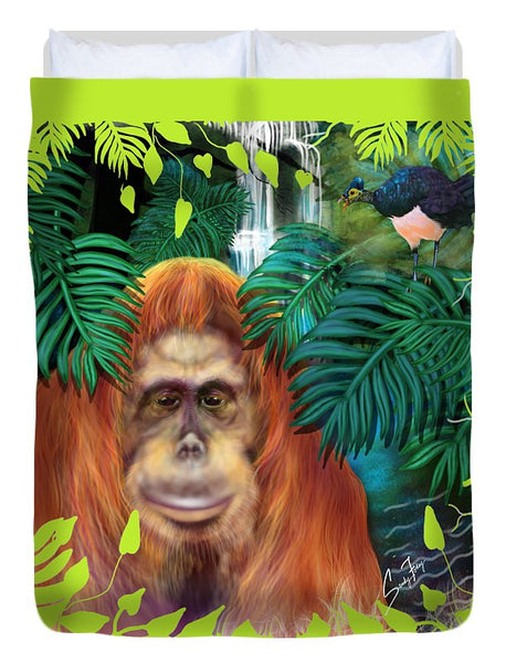 Orangutan With Maleo Bird - Duvet Cover