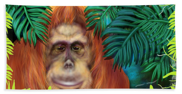 Orangutan With Maleo Bird - Beach Towel