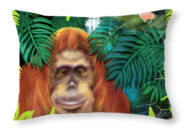 Orangutan With Maleo Bird - Throw Pillow